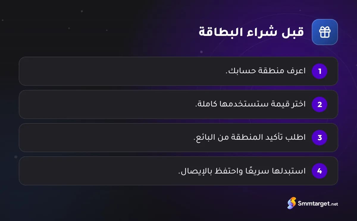 رسم توضيحي: أربع خطوات قبل شراء بطاقة هدايا رقمية