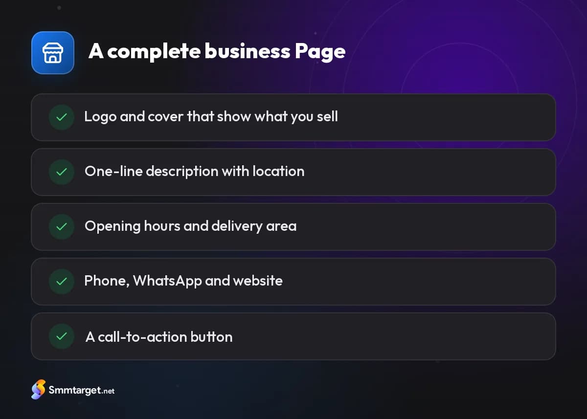 Checklist: five elements of a complete Facebook business Page