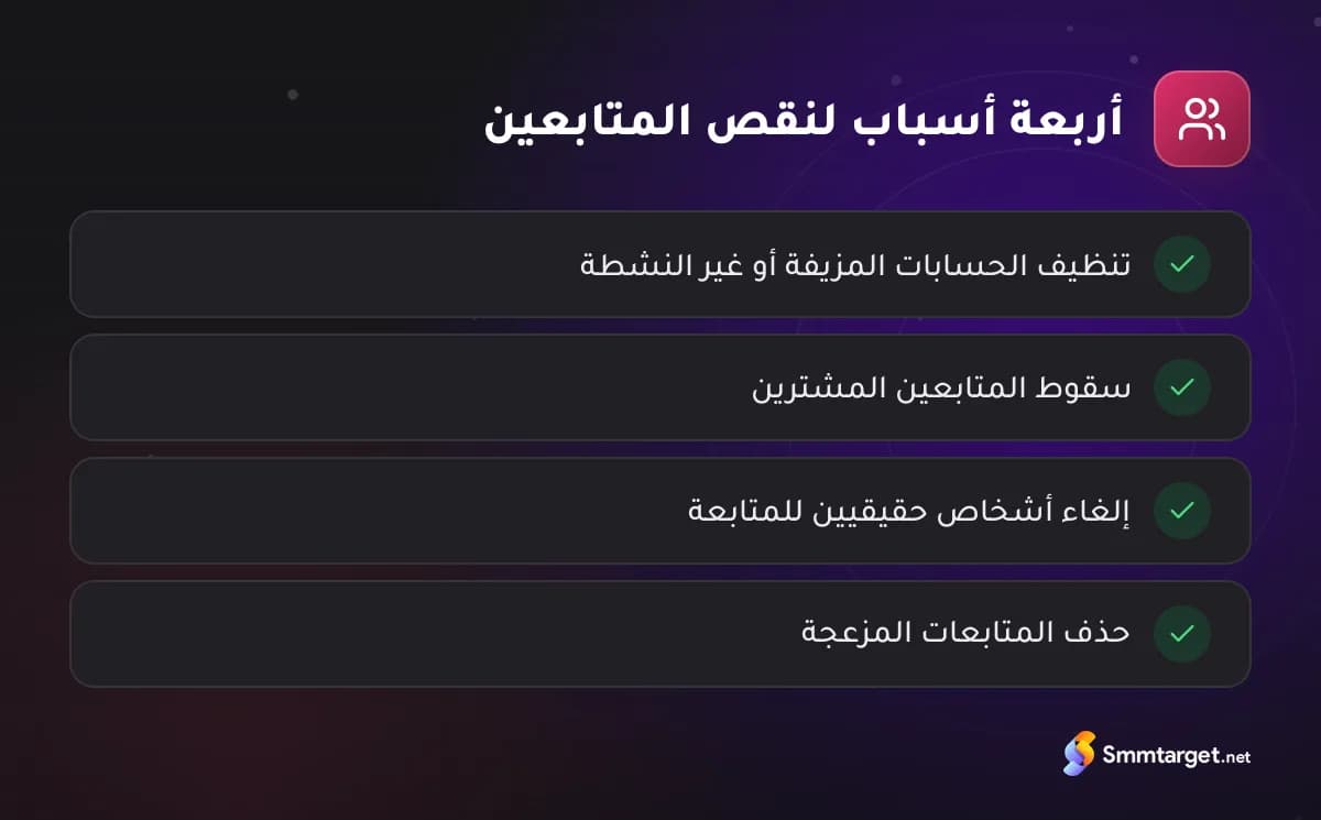 قائمة تحقق: أربعة أسباب لنقص متابعين انستقرام