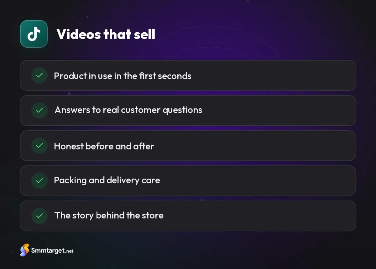 Checklist: five TikTok video types that sell for online stores