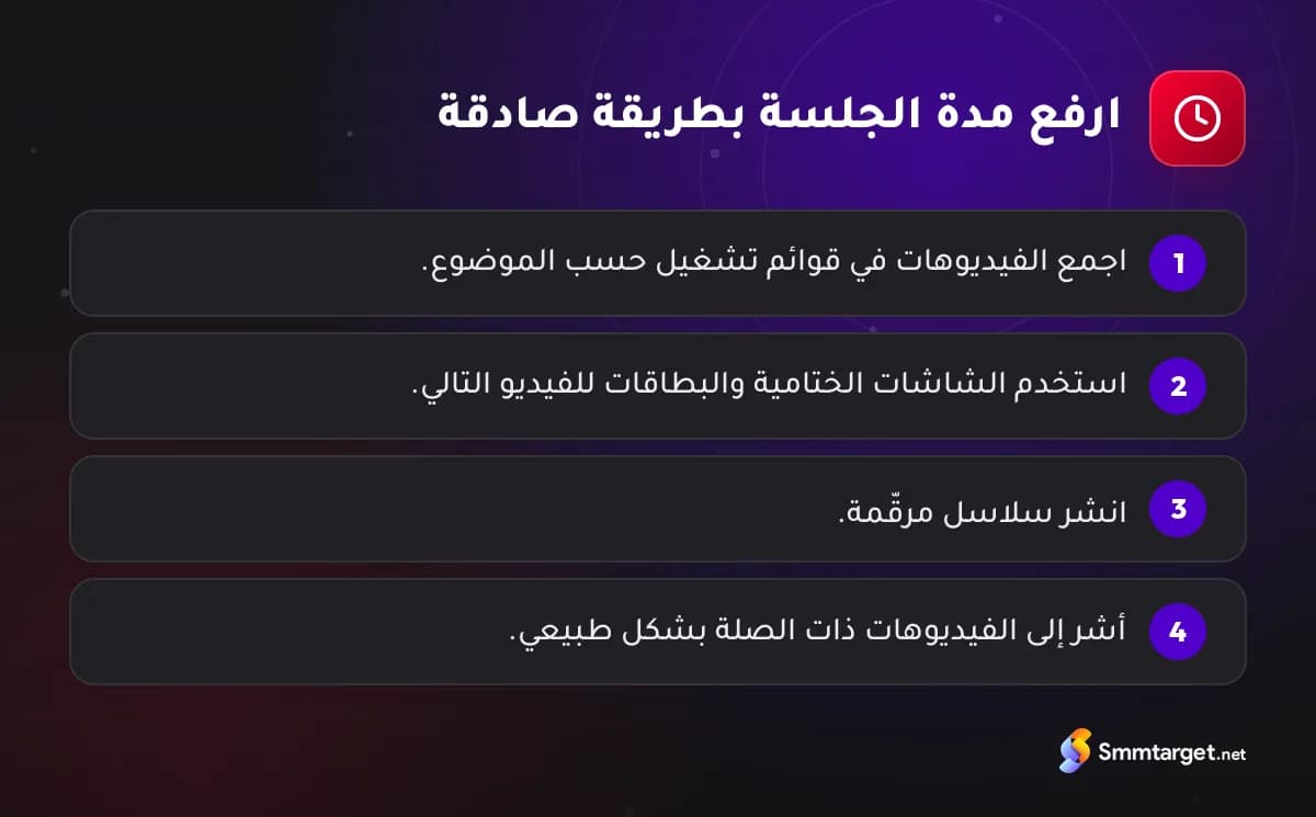 رسم توضيحي: أربع طرق لزيادة مدة الجلسة على يوتيوب
