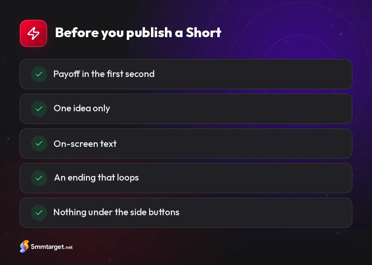Checklist: five checks before publishing a YouTube Short