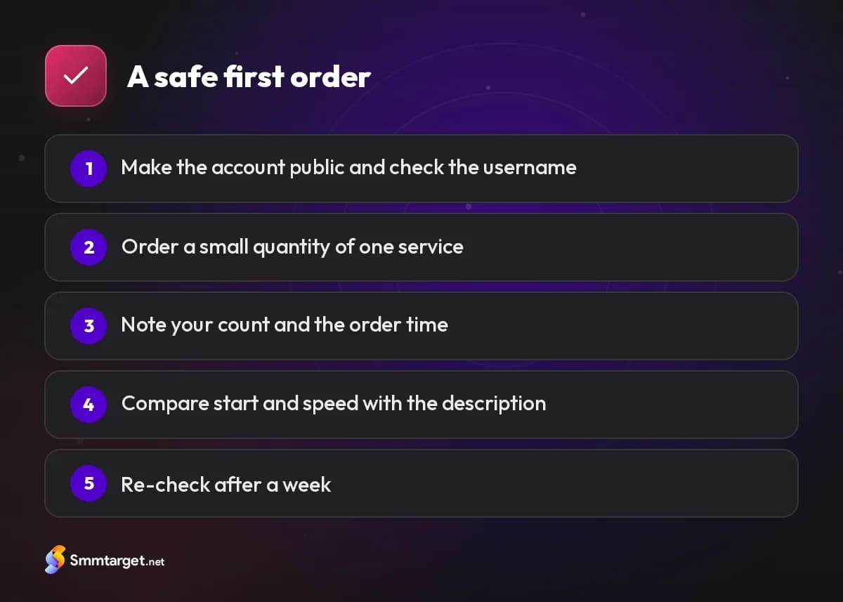 Infographic: five steps for a safe first order with a new followers provider