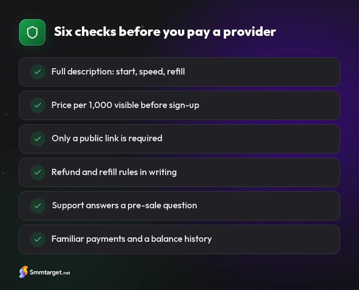 Checklist: six checks to run before paying an Instagram followers provider