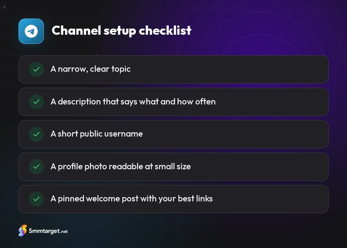 Checklist: five things to set up before growing a Telegram channel