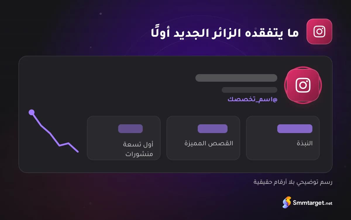 بطاقة توضيحية لحساب إنستجرام تبين النبذة والقصص المميزة وأول المنشورات التي يتفقدها الزائر