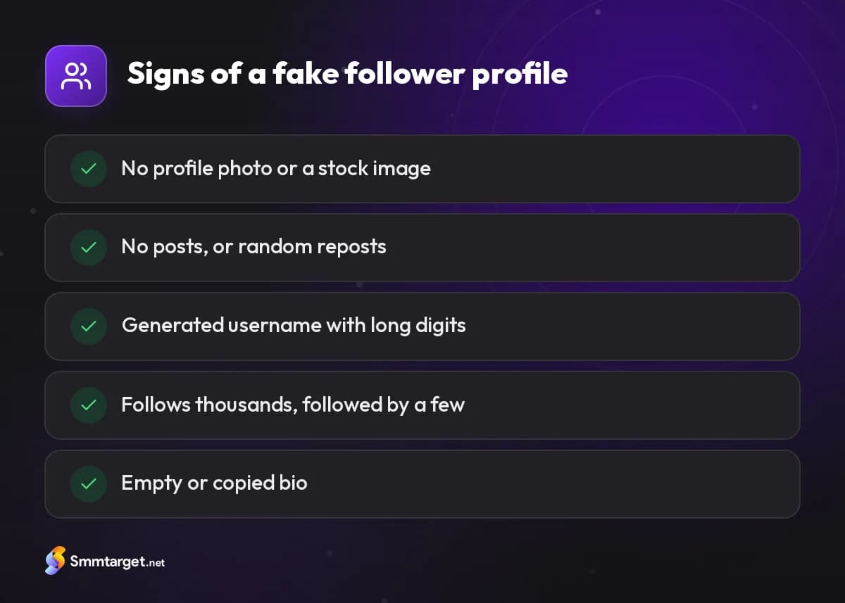 Checklist: five signs that a follower profile is fake