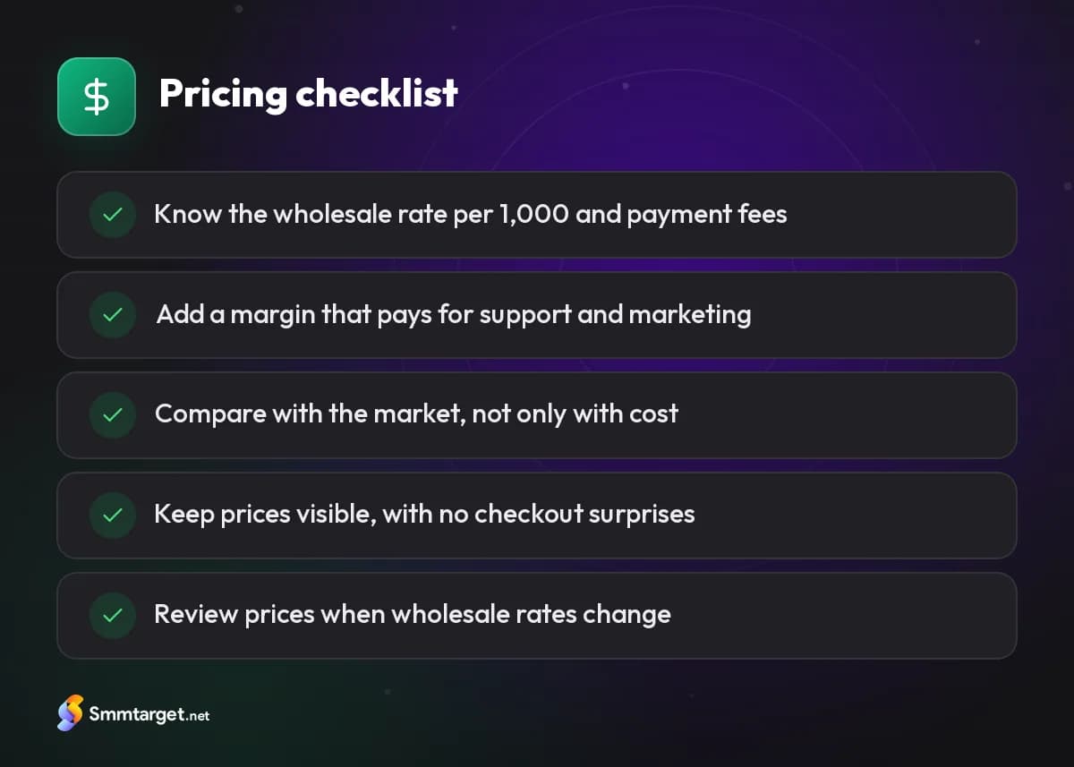 Checklist: how to price services as an SMM reseller