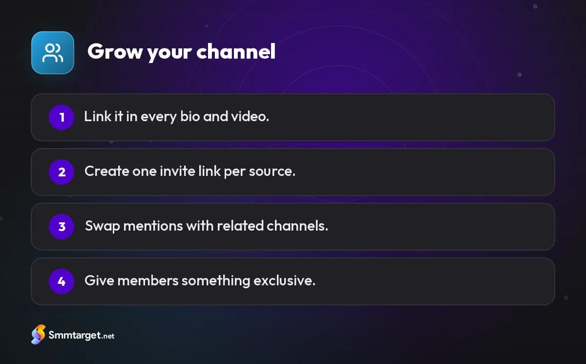 Infographic: four steps to grow a business Telegram channel