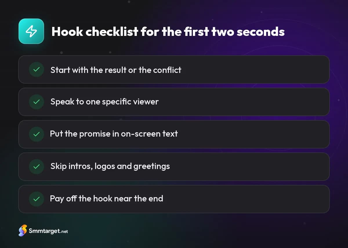 Checklist: five ways to hook viewers in the first two seconds of a TikTok video