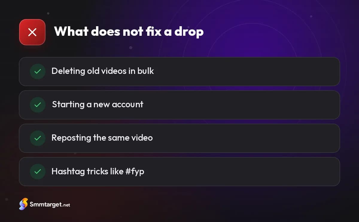 Checklist: four actions that do not fix a TikTok views drop